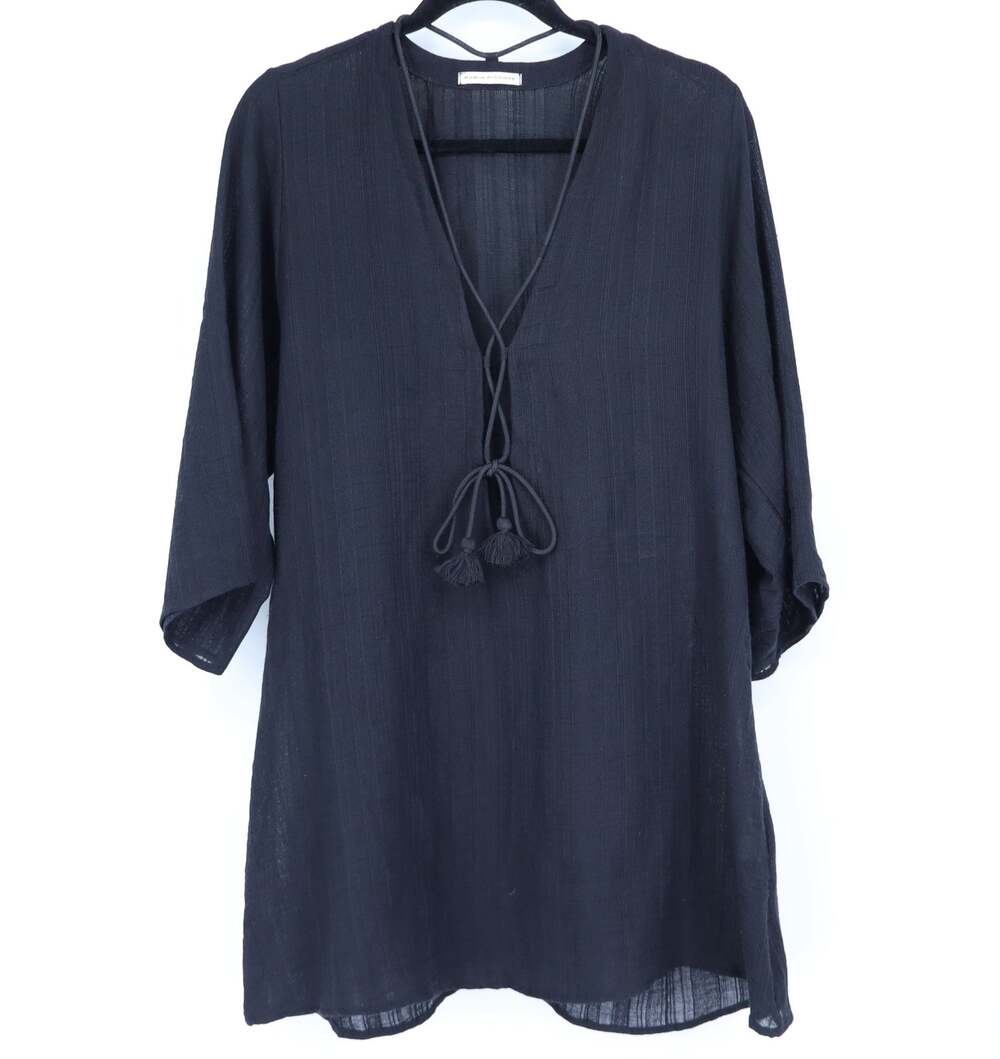 ROBINE PICCONE Michelle Tunic Minidress Black Swim Coverup Long Sleeve Women's M